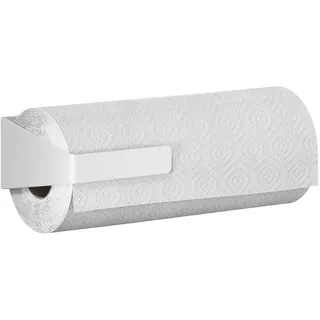 tesa Küchenrollenhalter Wand ohne Bohren – selbstklebender Papierrollenhalter zur Wandmontage horizontal & vertikal – platzsparende Küchenrollen organizer Aufbewahrung – Küchenzubehör in Weiß