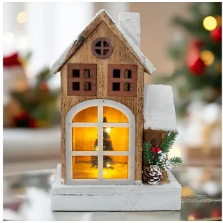 Spetebo Weihnachtshaus 19 x 29 cm braun/weiß