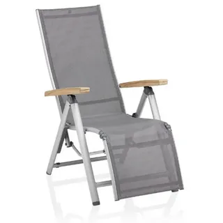 KETTLER Gartenstuhl CIRRUS Relaxsessel silber / anthrazit-grau mit Teak-Armlehne