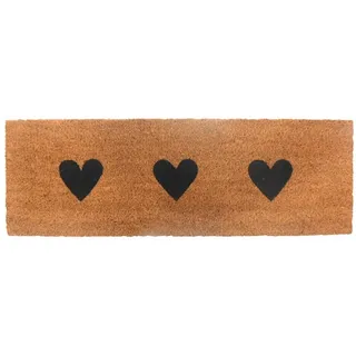 relaxdays Fußmatte Kokos Fußmatte Herzen schmal, rechteckig, Höhe: 10 mm braun|schwarz