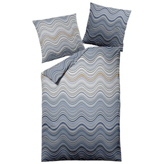 Bettwäsche Dormisette Edel Biber Bettwäsche 155x220 Wellen blau weiß 2814-051, Dormisette, Biber, 2 teilig blau