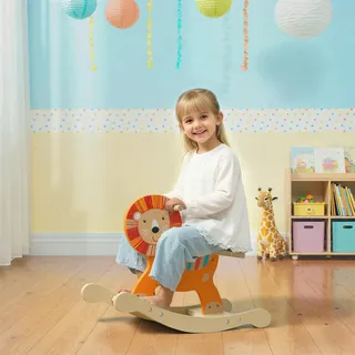 AIYAPLAY Schaukelpferd Holz, Kinder Schaukeltier Löwe mit Haltegriffen Schaukel