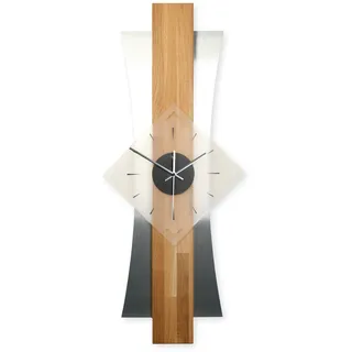 Kreative Feder Designer-WANDUHR aus hochwertigem Eichenholz mit modernem Metallic-Look (Eiche, leises Funkuhrwerk)