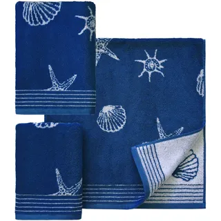 Dyckhoff Seashell Handtuchset 50 x 100 cm und 70 x 140 cm blau 3 St.