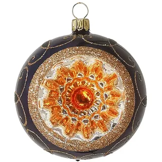Schatzhauser Weihnachtsbaumkugel Reflexkugel Spitzenbordüre nachtblau (1 St), mundgeblasen, handbemalt blau Ø 6 cm
