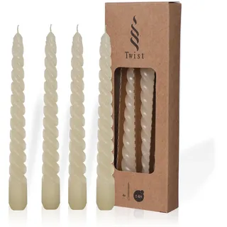 COMFORDER Gedrehte Tafelkerzen (4 Stk.) Twisted Candle/Spiralkerze in Creme, geruchlos, 4Std. lange Brenndauer - 19 x 2,2 cm