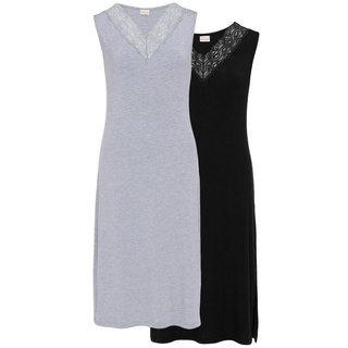 Pure Shape Nachthemd Sleepwear elastisch (Packung, 2-teilig) mit V-Ausschnitt und Spitze grau|schwarz 34/36