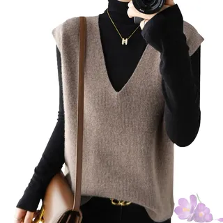 GDKRTNAJ Herbst/Winter Damen Strickweste aus Kaschmir, leichte, ärmellose Pulloverweste, Basic-Weste, lockere Oberteile (Camel,S)