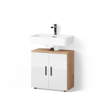 livinity Waschbeckenunterschrank Ronco 60 x 59 x 30 cm Weiß Hochglanz