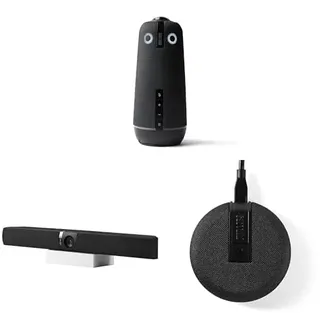 Owl Labs Meeting Owl 4+, Owl Bar und und Expansion Mic – 360-Grad-4K-Videokonferenz-Bundle mit automatischer Fokus auf die sprechende Person, intelligenter Kamerawechsel drahtlose Kopplung