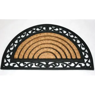 Homescapes Halbrunde Schmutzfangmatte Fußmatte 45 x 75 cm (Breite x Länge) Türmatte aus Kokosfaser mit Ornament Rahmen aus Gummi strapazierfähiger Fußabtreter