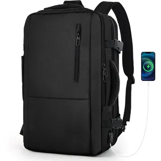 Reiserucksack 30-50L Großer Handgepäck Rucksack Erweiterbarer Reiserucksack Großer wasserdichtes Kabinenrucksack, Diebstahlschutz Handgepäck (S... - Schwarz