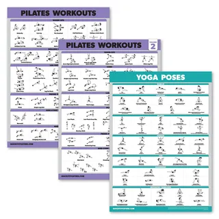 Pilates-Workout-Poster Band 1 & 2 + Yoga-Posen – Pilates-Matte Arbeitsübungen – Fitness-Diagramm-Set (18 x 24, laminiert) 3er-Pack