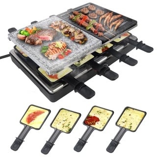 JNGLGO 1400W Raclette Grill für 8 Personen Elektrogrill mit Granitplatte & Grillplatte Antihaftbeschichtung Elektrisch Grillpfanne Set Tischgrill ...