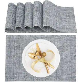 Relaxdays Tischset 6-teilig, für Esstisch, Kunststoff, 45 x 30 cm, abwaschbare Telleruntersetzer, hitzebeständig, grau