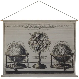 Chic Antique Leinwandbild zum Aufhängen mit Globus, H90/L120 cm