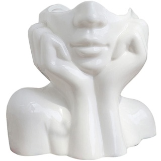 CDIYTOOL Keramik-Gesichtsvase, große Größe, weiße Blumenvase für Dekor, weibliche Form Kopf Halbkörper Büste Vasen Minimalismus Dekorative Moderne nordische Stil Blumenvase (B)