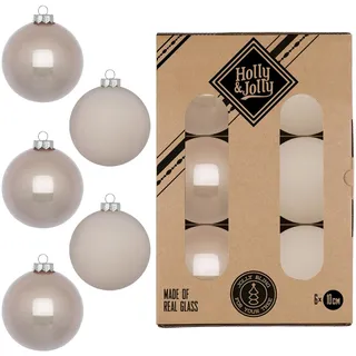 Holly & Jolly Weihnachtskugeln Glas 10cm 6 Stück & Fine Alabaster - Hellbraun