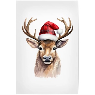 artboxONE Poster 90x60 cm Tiere Roter Weihnachtshirschhut - Bild Weihnachten Design Feiertag