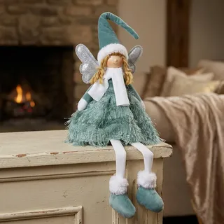 Weihnachtsengel 26cm (57cm) Kantenhocker sitzend Deko Figur Engel grün türkis