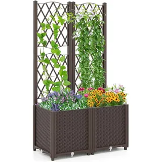 Goplus Blumenkasten mit Rankgitter 40 x 40 cm Braun