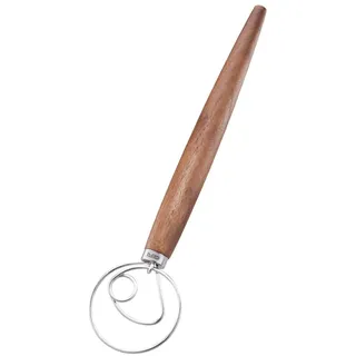 GEFU Dänischer Schneebesen NEDO | Rührbesen für schwere Teige mit Edelstahlschlaufen & Walnussholzgriff, für Brot, Pasta, Pfannkuchen | Ergonomisch