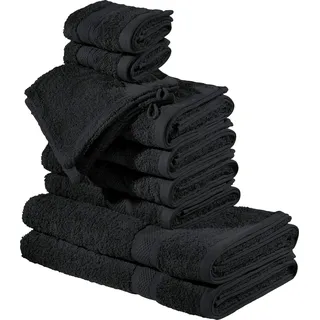 REDBEST Frottier-Set 10-TLG. Chicago schwarz Größe - Handtuch, Duschtuch, Gästetuch, Waschhandschuh - saugstark, strapazierfähig, ideal für Reisen, Sport