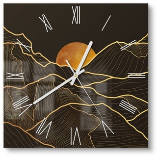 DEQORI Wanduhr 'Goldenes Linien Gebirge' (Glas Glasuhr modern Wand Uhr Design Küchenuhr) goldfarben|schwarz 30 cm x 30 cm
