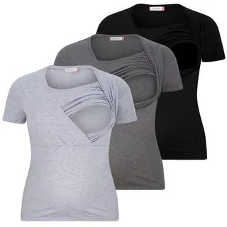 M.M.C. Stillshirt Stillmode Umstandsshirt 3er Set Umstandsmode (3-tlg) Schwangerschaftsshirt bunt|grau|schwarz XL