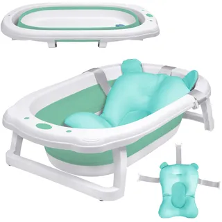 NAIZY Babybadewanne 82x50cm Faltbar Baby Bath Wanne Grün PP+PTE Babywanne mit Rutschfeste Fußpolster Badewanne Für Babys Kinder (mit Sitzkissen)