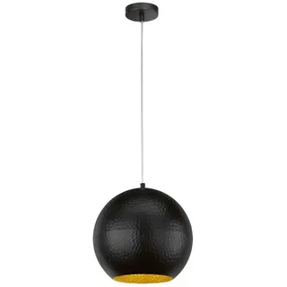 FISCHER & HONSEL LED Pendelleuchte, dimmbar, LED wechselbar, Warmweiß, Industriedesign Kugel-Lampe einflammig Lampenschirm Ø30cm Schwarz Gold schwarz