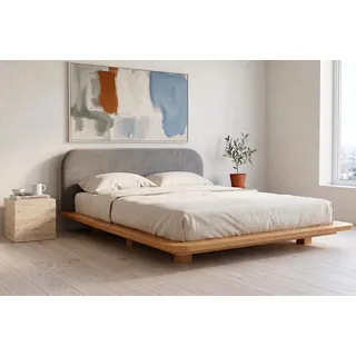 Eyko Holzbett Bora (Buchenbett Futonbett mit Schwebeeffekt), mit gepolstertem Kopfteil, 180/200, Buche - lackiert, Naturfarbe grau 206 cm x 220 cm x 83 cm