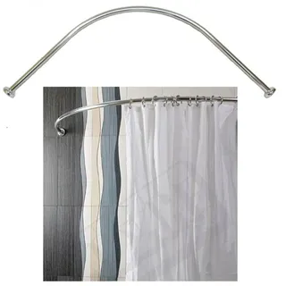 Ekershop Duschvorhangstange Bogenstange Alu Oval EINTEILIG 90 x 90 cm Eckduschstange, Ø 28 mm, kürzbar, Verschraubt, Aluminium, für Duschvorhang ohne Duschvorhangringe silberfarben
