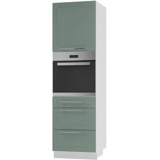 Feldmann-Wohnen Backofen-Hochschrank, Mintgrün, Weiß, Holzwerkstoff, 2 Fächer, 3 Schubladen, Rechteckig, 60x207x59 cm, Küchen, Küchenmöbel, Küchenschränke, Geräteumbauschränke