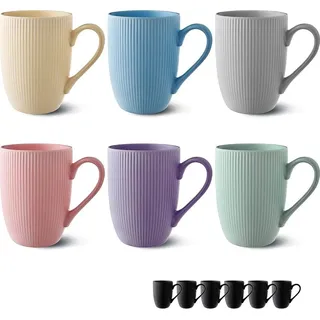 Cosumy Kaffeetassen 6er Set Modern Bunt Pastellfarben - Einzigartiges Streifenmuster - Matt Keramik - Mikrowellenfest - Spülmaschinenfest & Komfor... - Bunt
