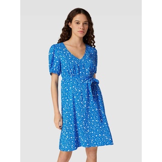 Knielanges Kleid aus Viskose mit kurzen Puffärmeln, Jeansblau, S