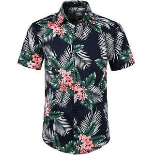 AFAZ New Trading UG Hemdbluse Herren Blumen Kurzarm Knopfleiste Baumwolle Hawaii Hemd L