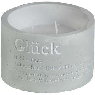 Gies Kerzen Dreidochtkerze in Betonschale ''Glück'' 70 x 104 mm grau, mit weisser Wachsfüllung | Geschenkkerze | Geschenkidee | Motivkerze | beschriftete Kerze