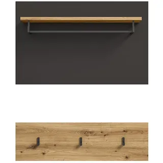 Lomadox Garderobenpaneel CORTONA-158, Flurpaneel Kleiderhaken Wandgarderobe modern in grau mit Eiche grau