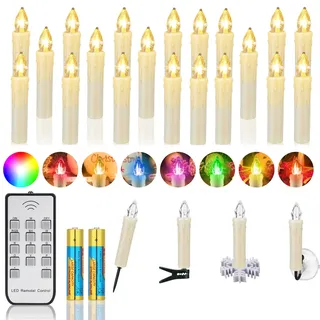 ZIYOUDOLI 10/20/30er LED Weihnachtskerzen mit Fernbedienung Timer Dimmbar, Christbaumkerzen Kabellose Weihnachtsbaumkerzen für Weihnachtsbaum Weihnachtsdeko Hochzeit (20stück)