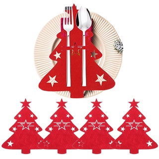 ASOENTIWOX 14 Stück Besteckhalter Weihnachten Filz, Tischdeko Weihnachten, Weihnachtsbaum Besteckhalter, Bestecktasche Weihnachts, Tafelgeschirr Deko (Messer und Gabeln sind nicht enthalten)