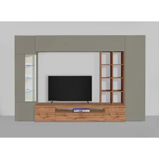 OTTO home Wohnwand New Egypt, Anbauwand, Medienwand, Wohnzimmerwand, (Set, 5-St., 2 Klappen,2 kleine Türen,2 große Türen), Regalaufsatz Breite 290 Höhe 191 braun