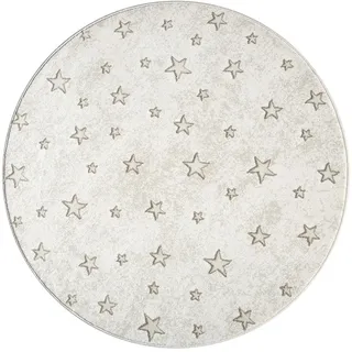 Carpet City Kinderteppich Creme, Beige, - 120x120 cm, Rund, - Sterne Muster - Kurzflor Teppiche Kinderzimmer,