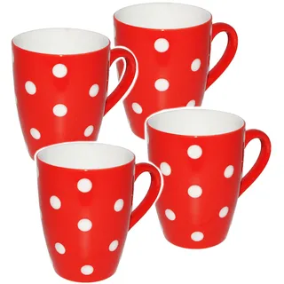 alles-meine.de GmbH 4 Stück Kaffeetassen/Henkeltassen - Punkte - ROT & weiß - groß - 300 ml - Keramik/Porzellan - Teetasse - Mikrowellengeeignet - Trinktasse mit Henkel..