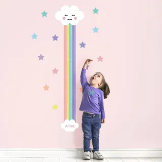 Klebekerlchen® | Personalisierte Messlatte als Wandtattoo fürs Kinderzimmer | Zum Messen der Körpergröße bis zu 160 cm | Inklusive individueller Personalisierung - Regenbogen