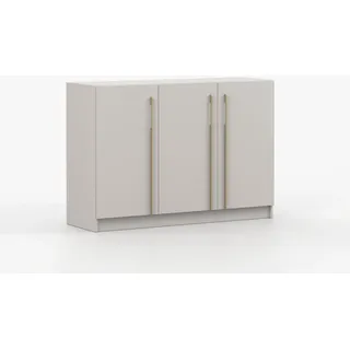 Deine Möbel 24 Kommode MIRELO 3-türig in Kaschmir / Weiß, Einlegeböden, 134,5 cm (Set, 1 St., ideal für Schlafzimmer, Flur, Wohnzimmer & Ankleiderzimmer), Sideboard mit goldfarbenen Griffen und Füßen goldfarben