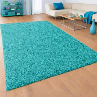 Teppich-Traum Teppich Wohnzimmer Esszimmer Schlafzimmer XXL Shaggy Hochflor weich flauschig modern Uni pflegeleicht robust Allergiker geeignet Saugroboter geeignet Türkis 240 x 340 cm