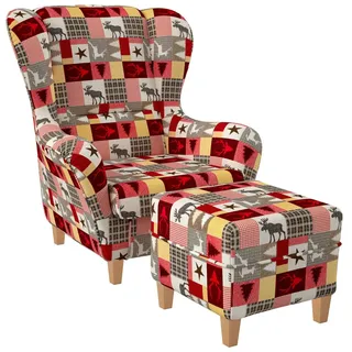 Supellex Ohrensessel Sofia Textil 92 x 68 x 95 cm Mehrfarbig mit Hocker