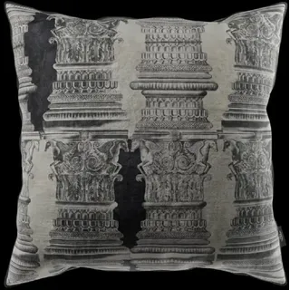 Casa Padrino Luxus Barock Deko Kissen Säulen Grau / Schwarz 43 x 43 cm - Bedrucktes Samt Kissen - Barock Deko Accessoires