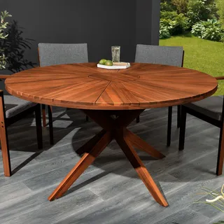 Massivholz Gartentisch KOPENHAGEN - 140cm - braun - Akazie - wetterfest rund